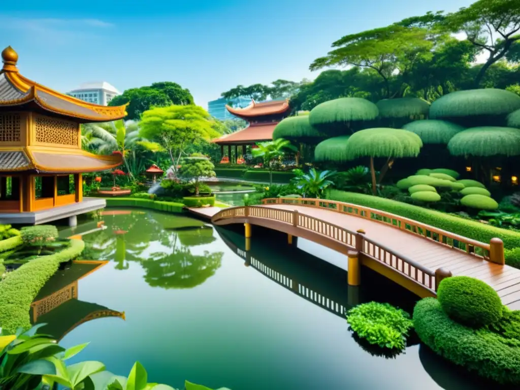 Jardín de Abundancia Domada en Singapur, con arquitectura asiática integrada con naturaleza