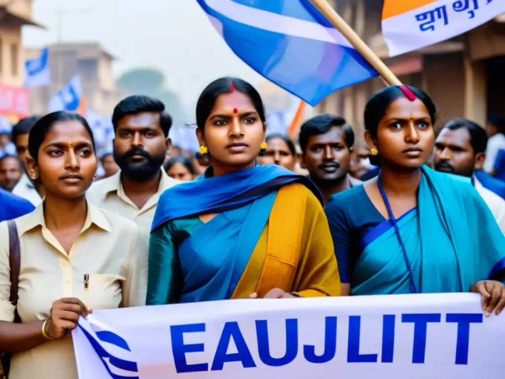 Activistas Dalit marchan por la igualdad en India, expresando determinación y fuerza en sus ojos