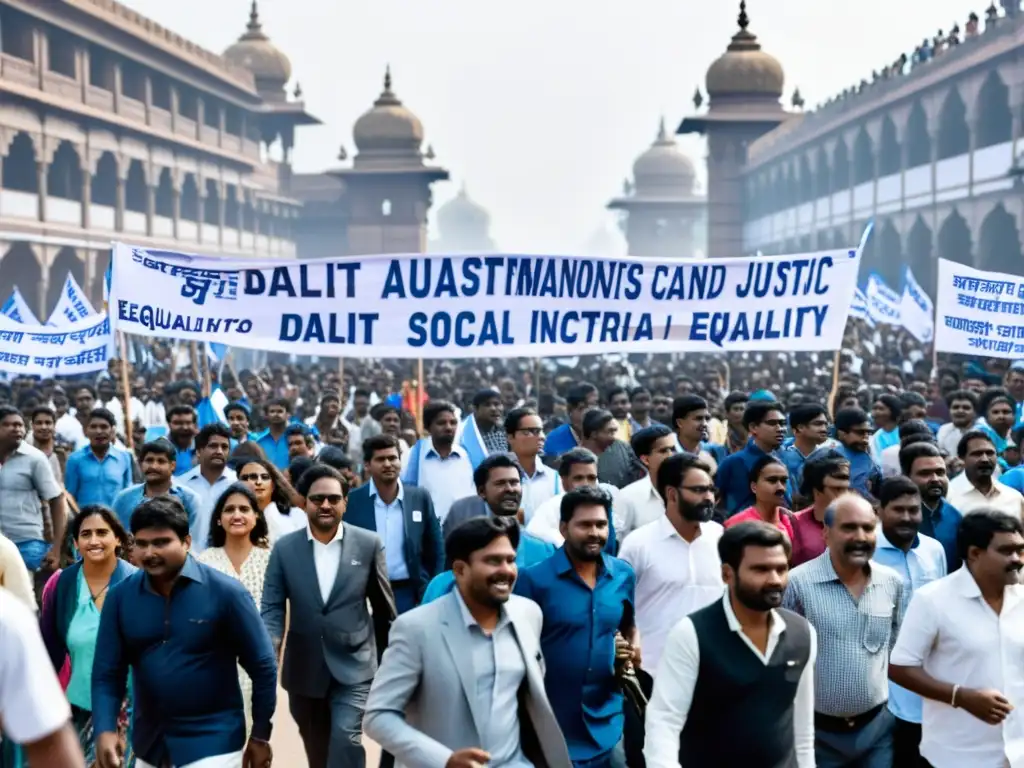 Manifestación de activistas Dalit en India, luchando por movimientos sociales igualdad India, con determinación y diversidad en las calles