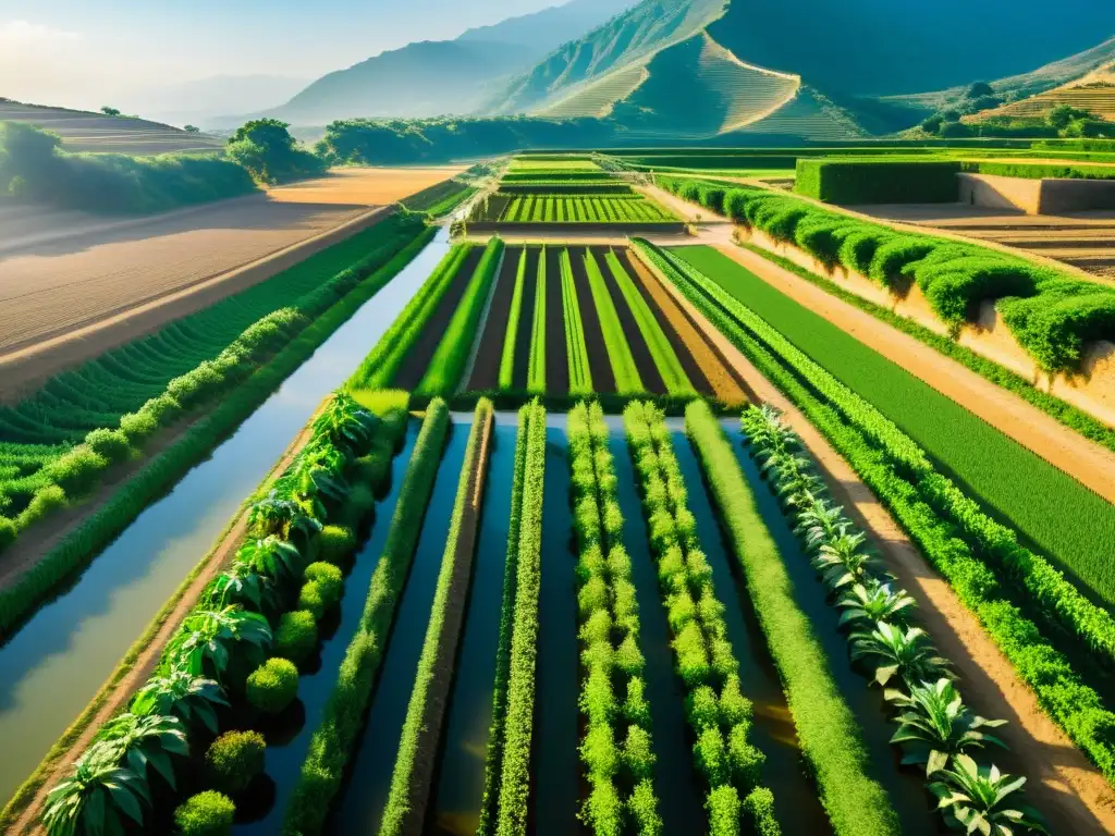 Agricultura ancestral en el Valle del Indo: Antiguos sistemas de riego, canales intrincados y cultivos exuberantes bajo el cálido brillo del sol