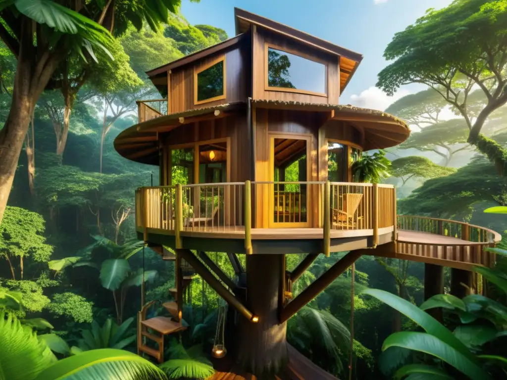 Alojamientos exóticos en la selva de Asia: lujoso treehouse rodeado de exuberante vegetación y vida silvestre, bañado por la luz del sol