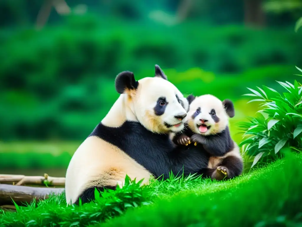 Alojamientos de lujo en China Imperial: Madre panda abraza a su cría en la hermosa Reserva de Panda Gigante de Chengdu