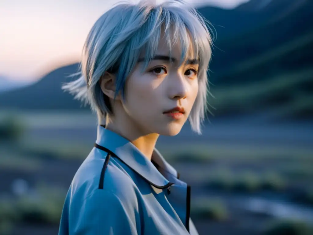 Rei Ayanami, en un ambiente sombrío y enigmático