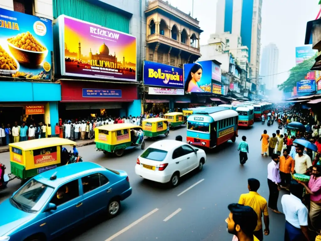 La animada calle de Mumbai rebosa de coloridos carteles de Bollywood y una diversa multitud se agolpa en un cine, ansiosa por la próxima obra maestra