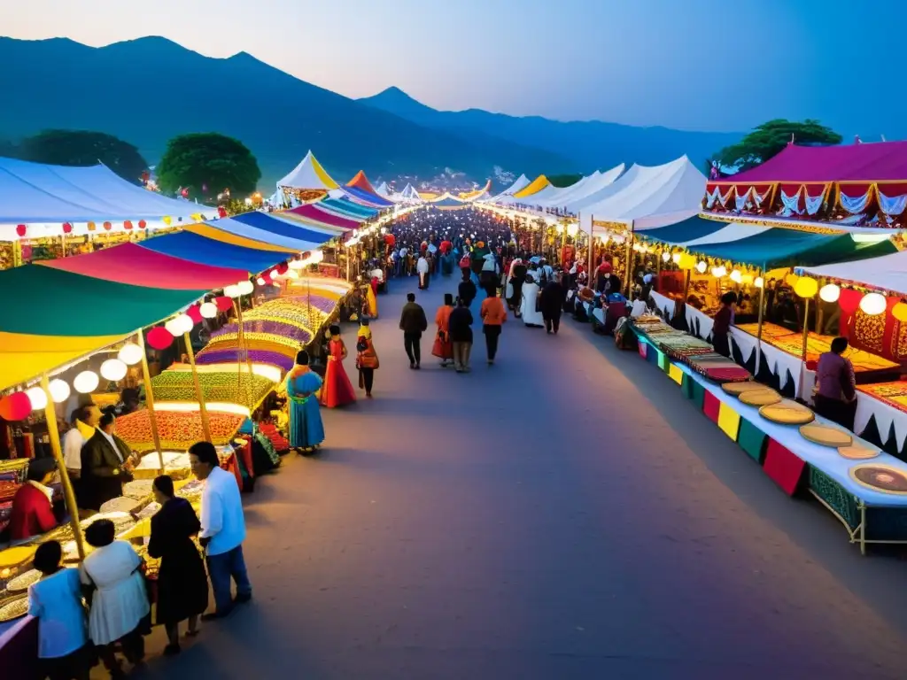 Un animado Festival de la Luna tradiciones con coloridos puestos de artesanías y bailes tradicionales en un bullicioso ambiente festivo