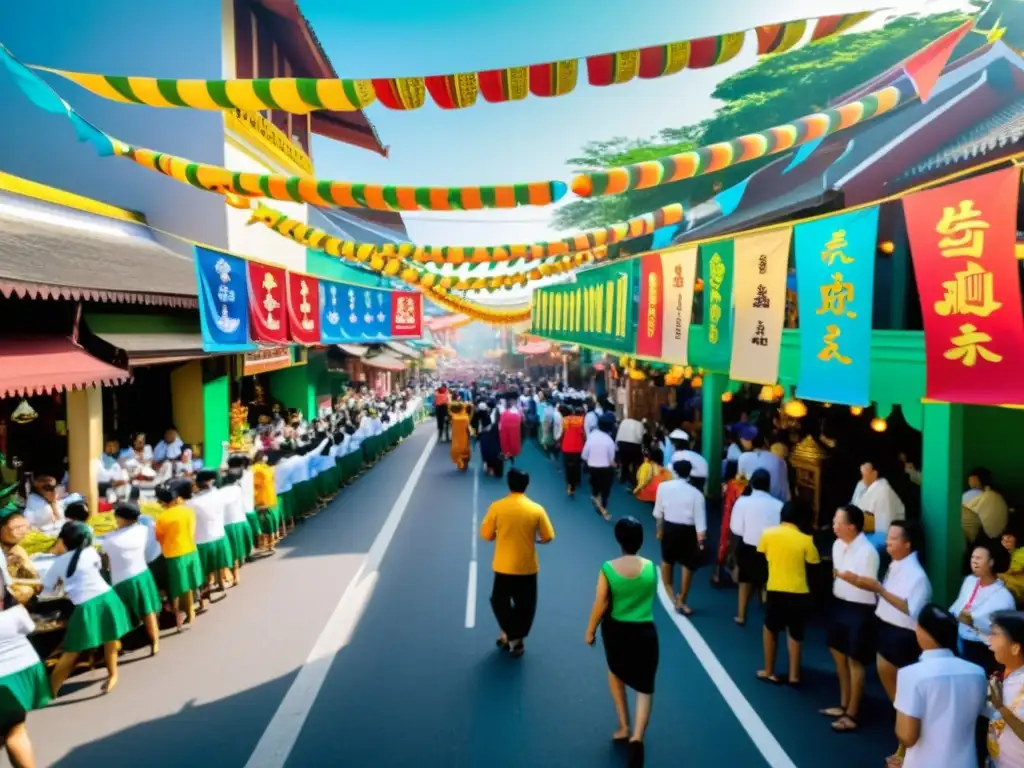 Animado Festival de la Serpiente Tailandia: bulliciosa calle llena de juegos tradicionales, interacciones sociales y alegre ambiente festivo