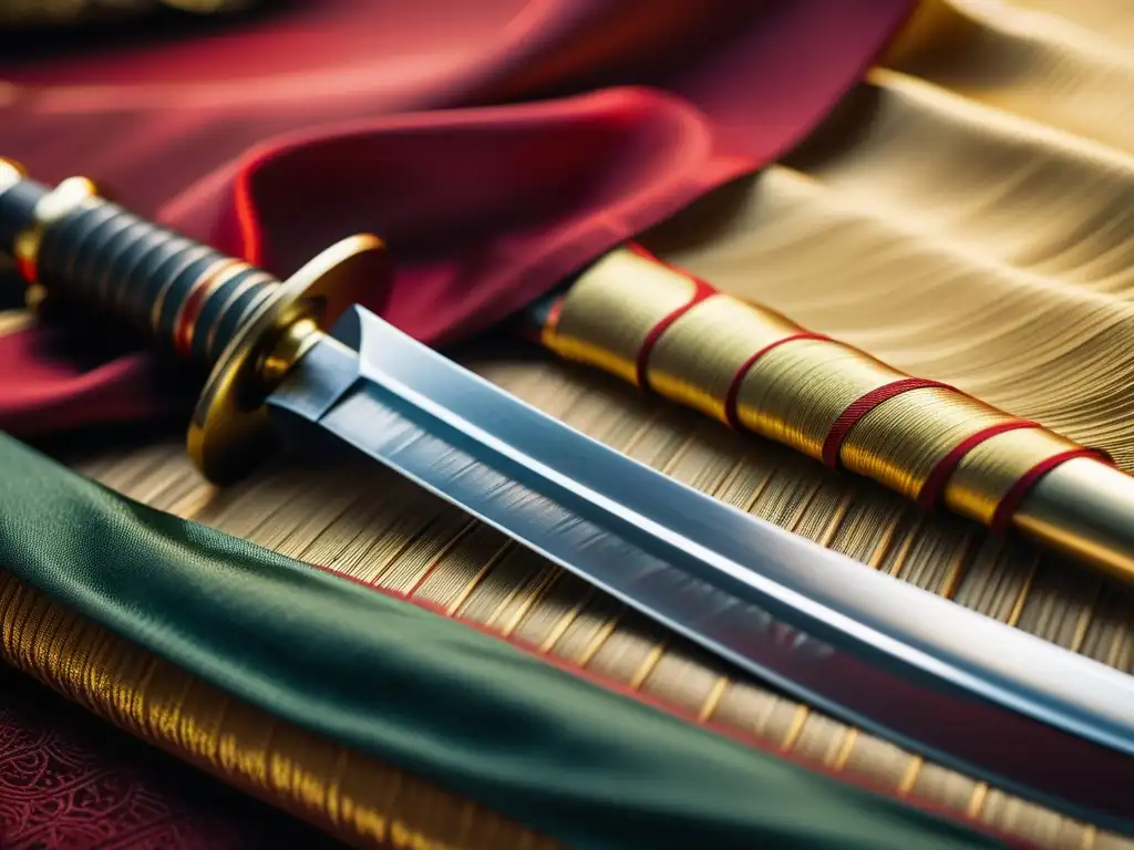 Una antigua espada samurái con historia y artesanía, evocando la estrategia y sabiduría del samurai Miyamoto Musashi