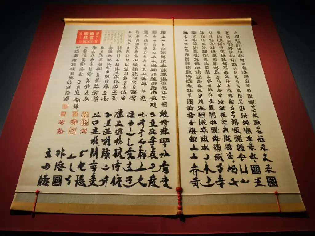 Antiguo documento administrativo de la Dinastía Han, con caligrafía china y sellos oficiales, destacando innovaciones de la Dinastía Han en un museo