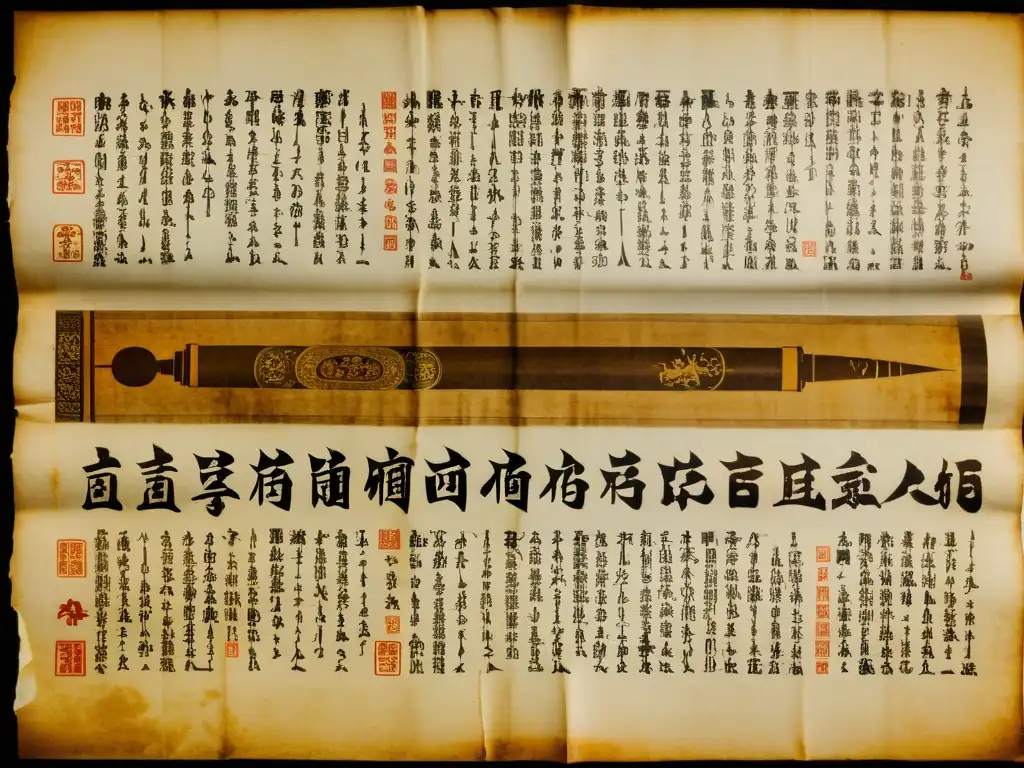 Antiguo pergamino chino con ilustraciones médicas detalladas y texto, reflejando la herencia del cirujano milenario Hua Tuo en la medicina china