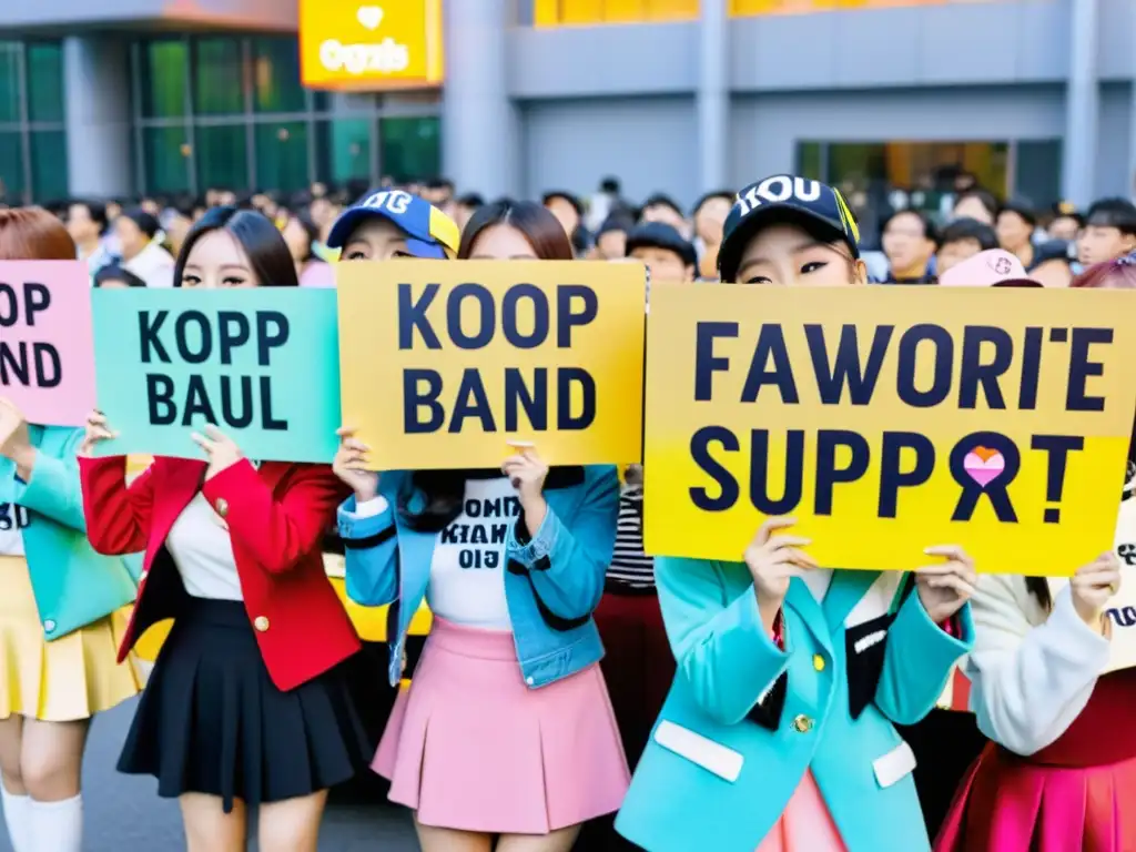 Apasionados fans de KPop muestran su apoyo a su banda favorita fuera de un concierto en Seúl, reflejando la diplomacia a través del KPop