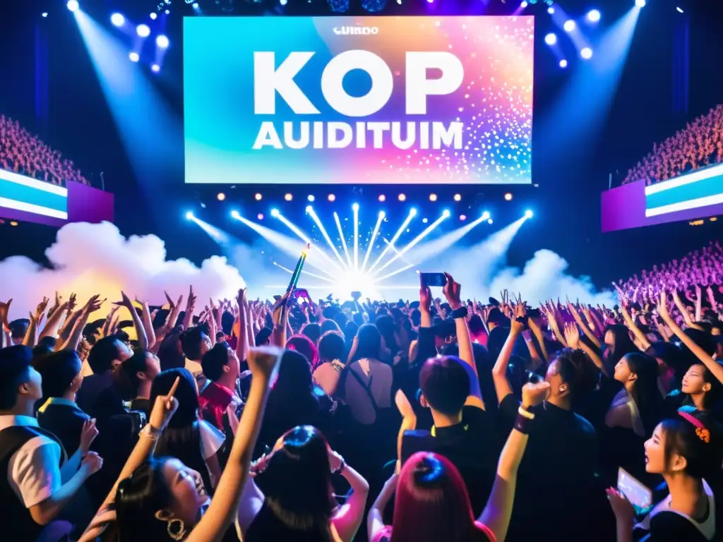 Apasionados fans de KPop agitan sus coloridos light sticks en un auditorio lleno