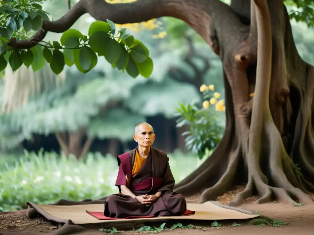 Thich Nhat Hanh medita bajo un árbol Bodhi en Plum Village, rodeado de naturaleza