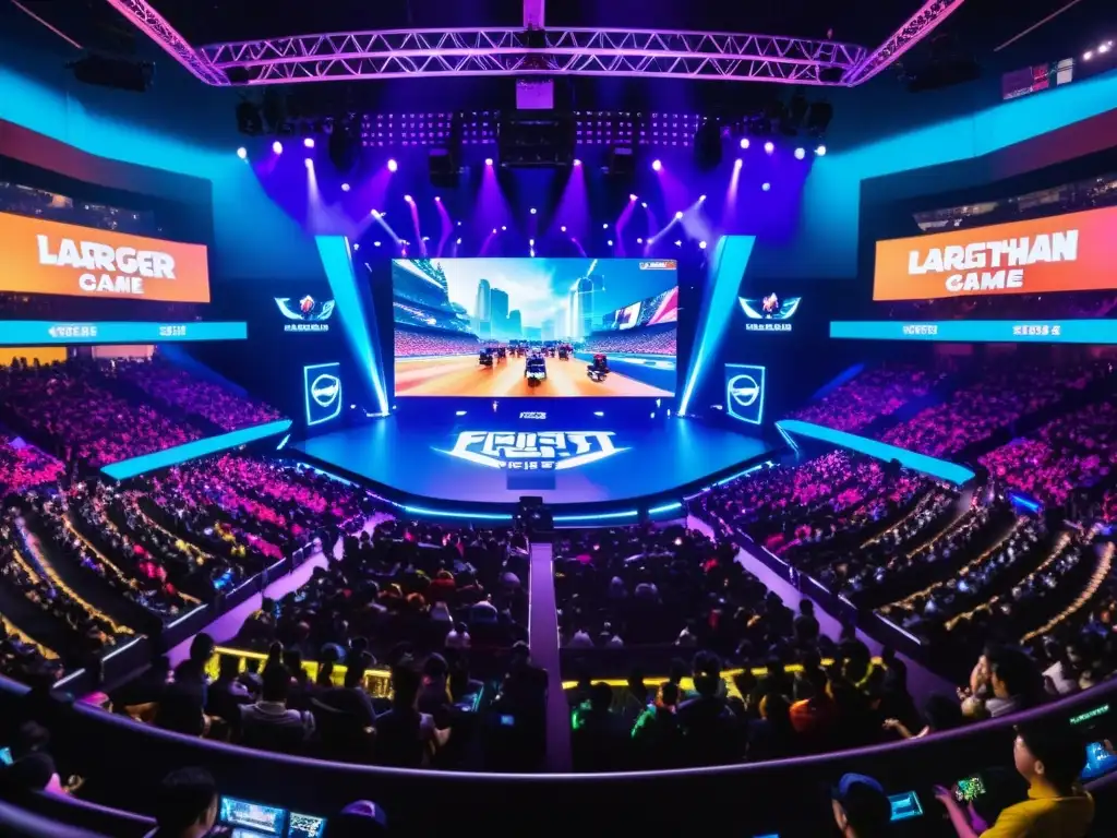 Una arena de esports llena en Asia, capturando la emoción y enfoque intenso en jugadores y espectadores