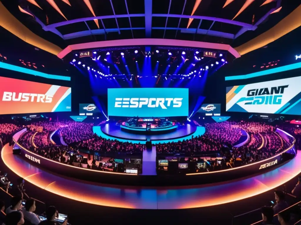 Energía vibrante en el arena de eSports de Asia Una arena de eSports en Asia llena de energía, con jugadores y fans apasionados