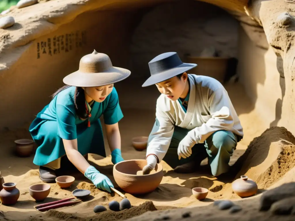 Arqueólogos desenterrando secretos en tumba de la era Tres Reinos en Corea, capturando la intensidad de la excavación y la historia ancestral