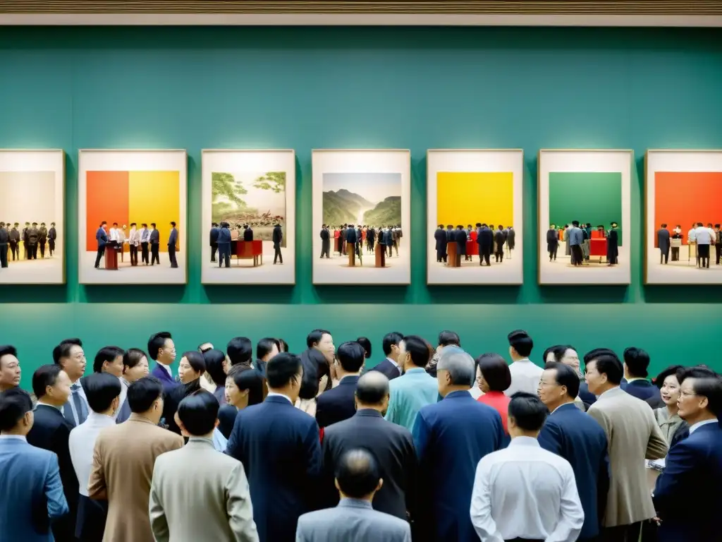 Inversión en arte chino moderno: Subasta de arte contemporáneo en Beijing con vibrante energía y colores, fusionando tradición e innovación