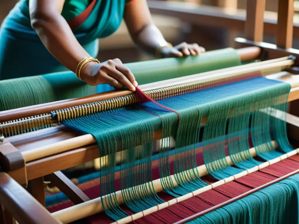 Arte textil de India: historia y tradición plasmadas en un telar de madera, tejidos vibrantes y manos expertas