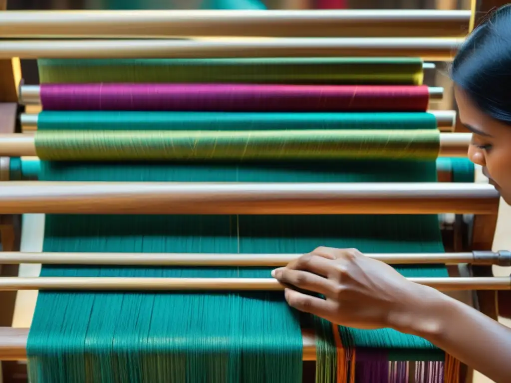 Arte textil de India: manos hábiles entretejen coloridas historias en un telar tradicional de madera