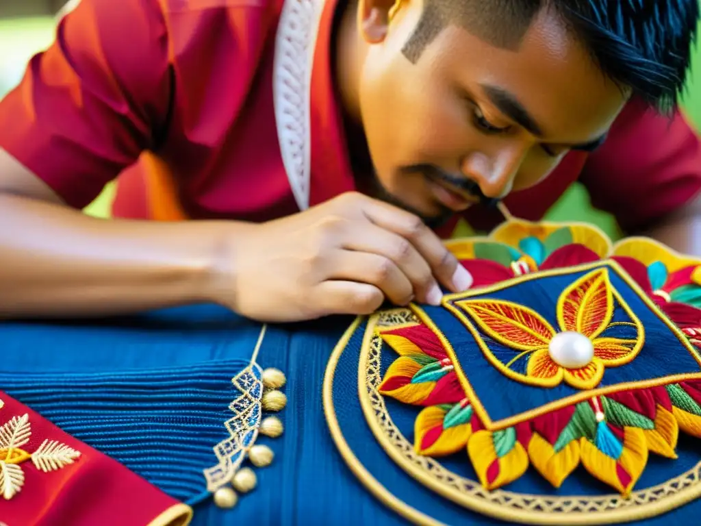 Artesana bordando un Barong Tagalog, mostrando detalles y significado cultural de Filipinas