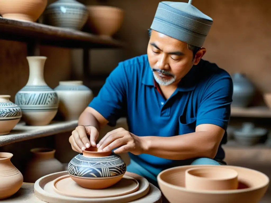 Un artesano asiático experto en una manufactura digital, fusionando tradición y tecnología en su taller