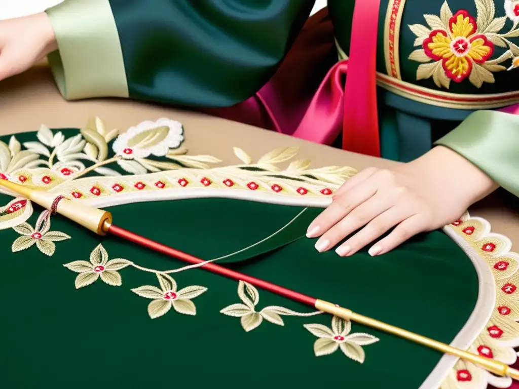 Un artesano coreano hábilmente borda a mano un hanbok tradicional, revelando los secretos de la sastrería tradicional coreana