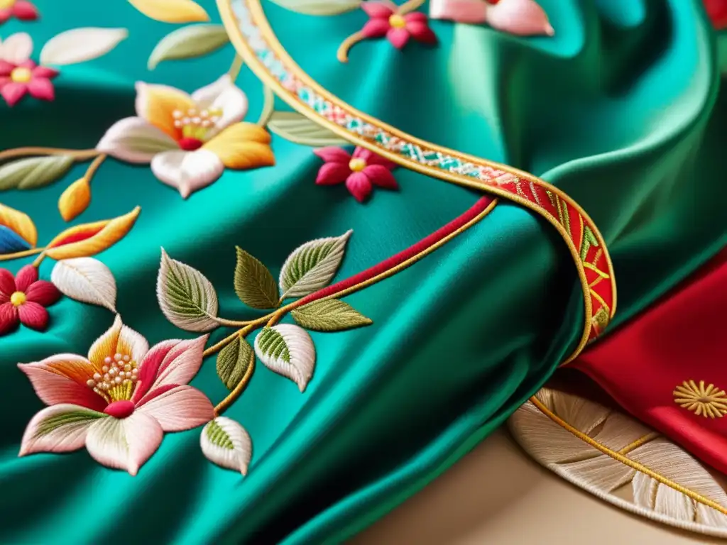 Un artesano borda con delicadeza un kimono de seda, reflejando la influencia de la cultura asiática en la moda de lujo