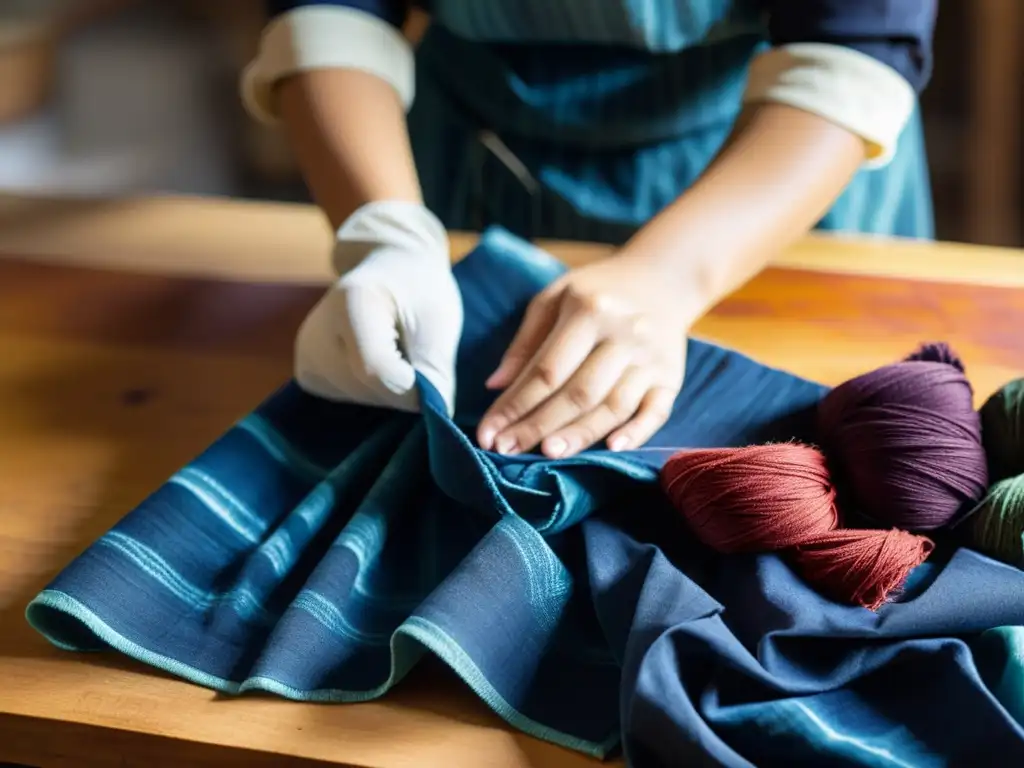 Un artesano experto realiza el proceso de Shibori y Batik con meticulosidad