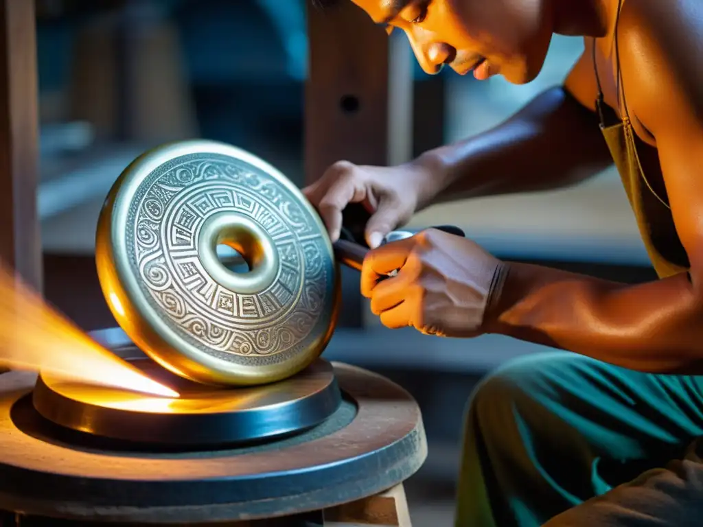 Un artesano hábil da forma a un gong con técnicas tradicionales