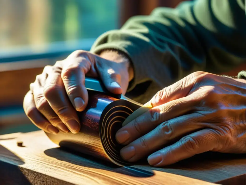 Arte en manos: aplicando lacado a la madera Un artesano aplica lacado a la madera, mostrando la filosofía detrás de la madera lacada con detalle y maestría