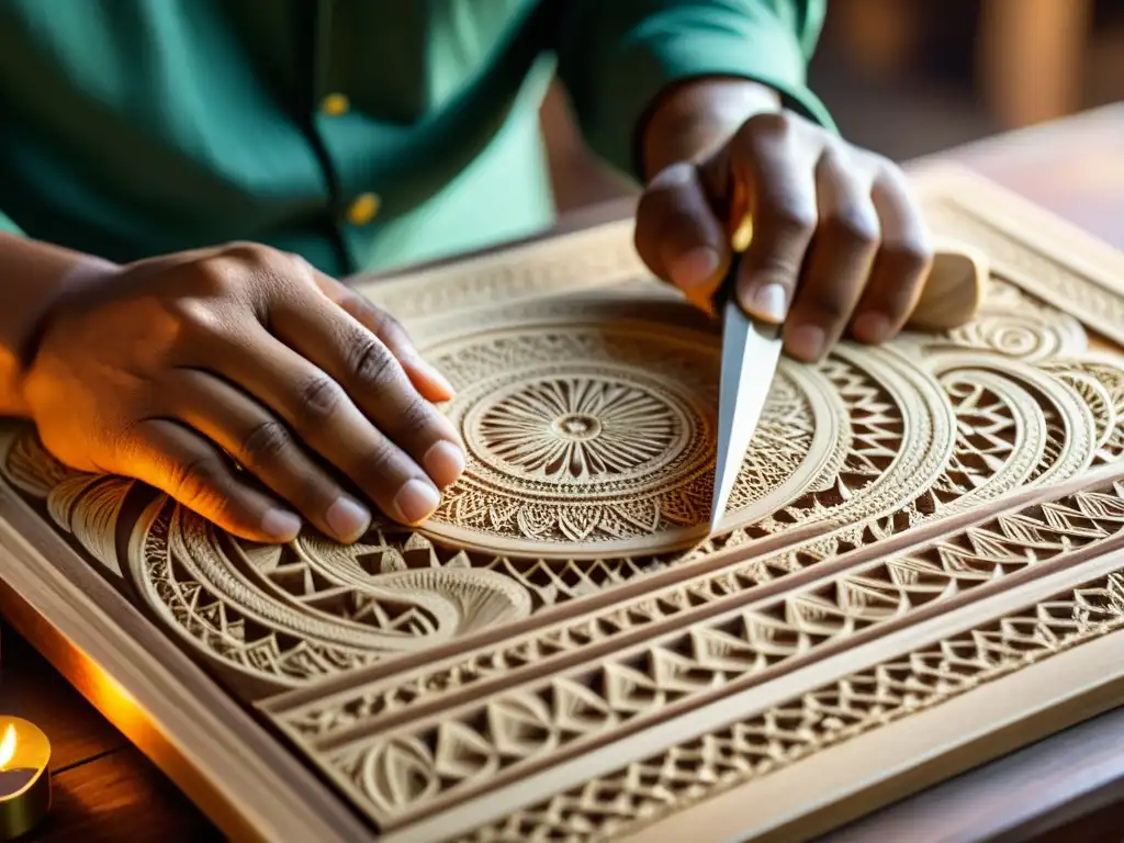 Un artesano talla con precisión un tablero de Sungka, con joyería tradicional filipina