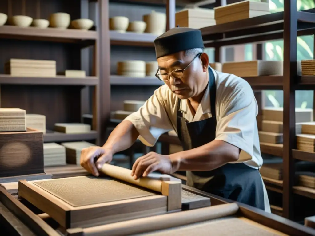 Artesanos asiáticos crean placas de impresión con bloques de madera, evocando el impacto de la imprenta en Asia