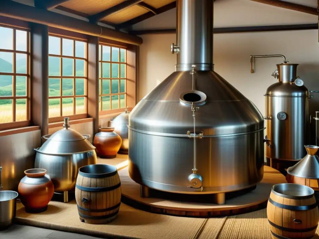 Arte ancestral: destilería coreana fermentando Soju Artesanos coreanos elaborando tradicionalmente el Soju con detalle y cuidado