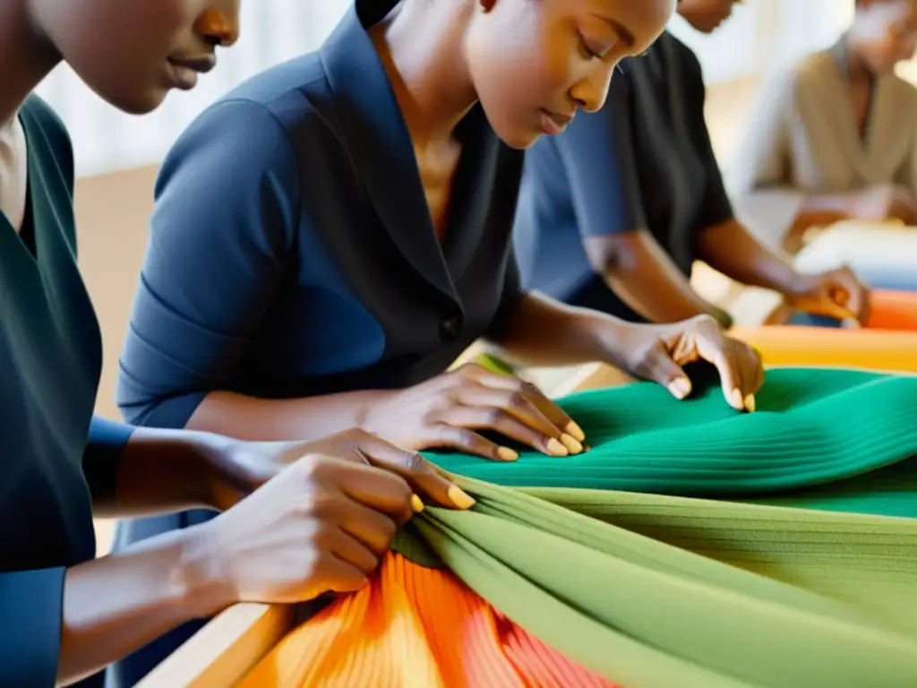 Artesanos expertos de Issey Miyake crean prendas ecochic con materiales sostenibles en un taller iluminado por la luz natural