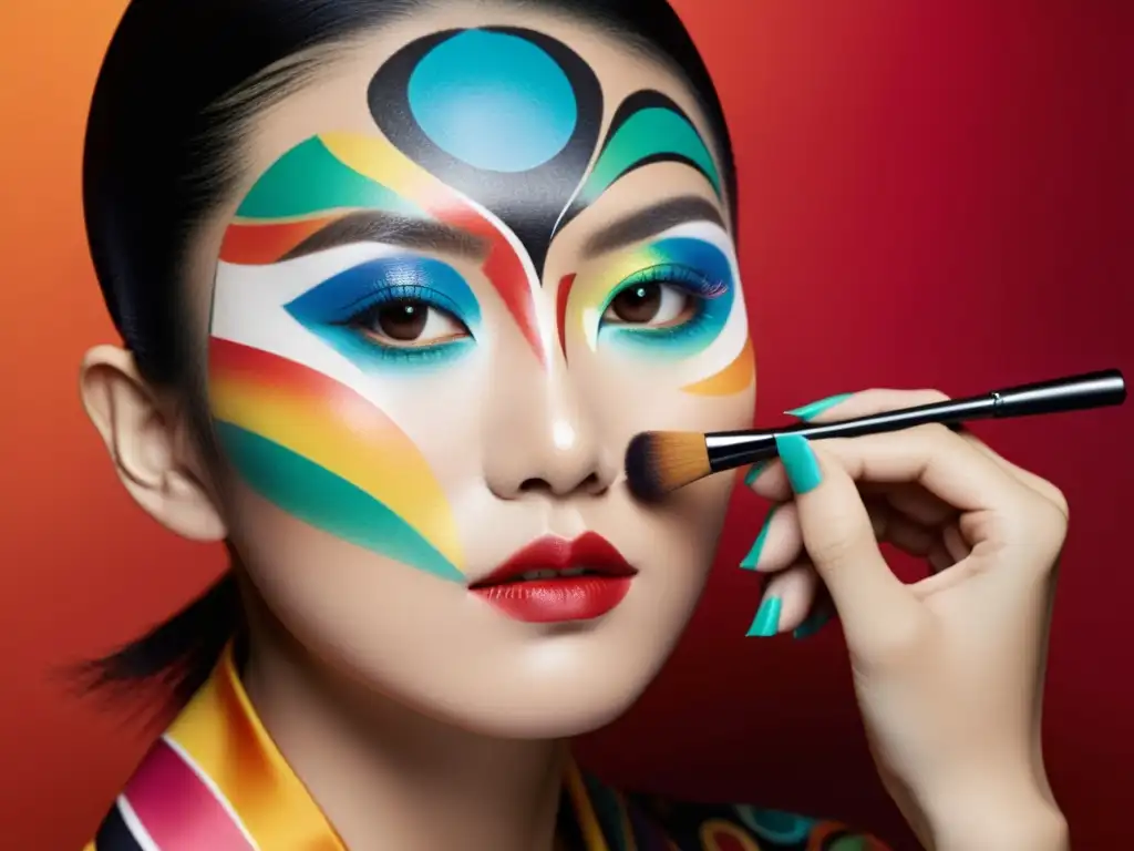 Maquillaje japonés: Tradición y vanguardia Una artista japonesa aplica con delicadeza diseños coloridos en el rostro de una modelo usando técnicas vanguardistas de maquillaje japonés