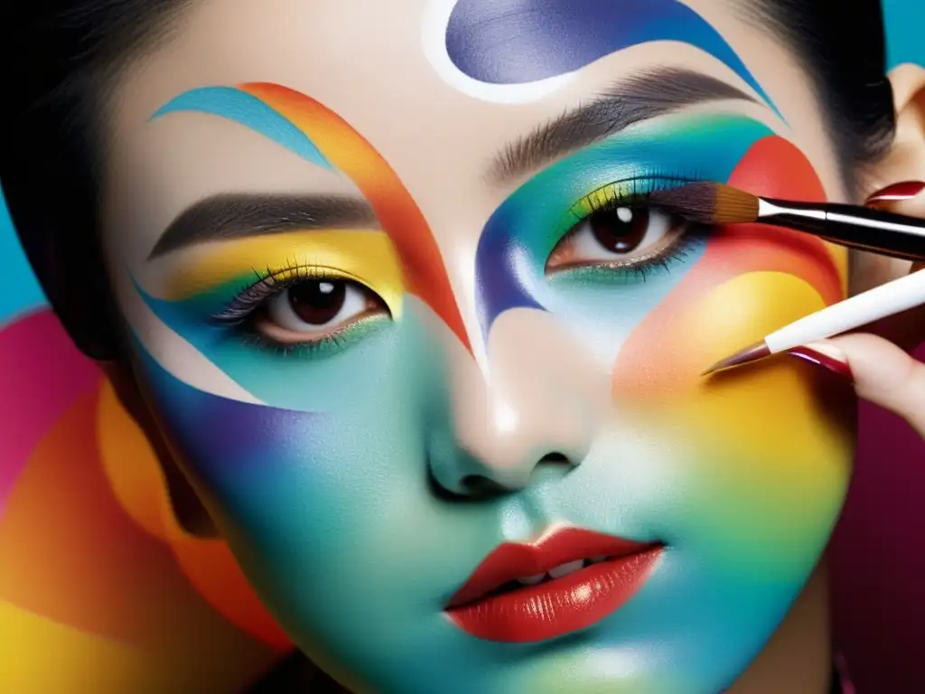 Maquillaje japonés: arte y tradición en acción Una artista japonesa aplica técnicas vanguardistas de maquillaje con precisión a un rostro, en un estudio tradicional con toques modernos