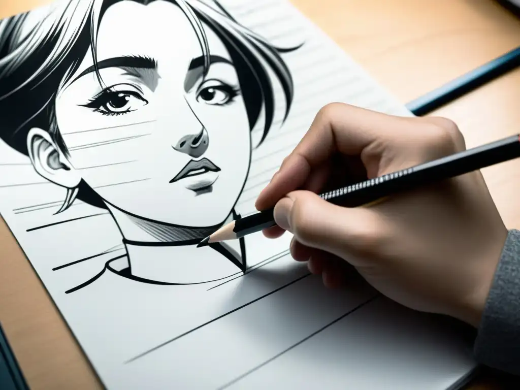 Un artista del manga dibuja con delicadeza escenas, creando movimiento y emoción