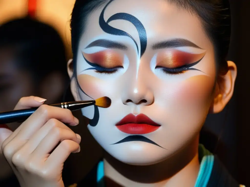 Maquillaje japonés: arte vanguardista Una artista del maquillaje aplica con destreza técnicas vanguardistas de maquillaje japonés en una modelo, fusionando lo tradicional con lo moderno