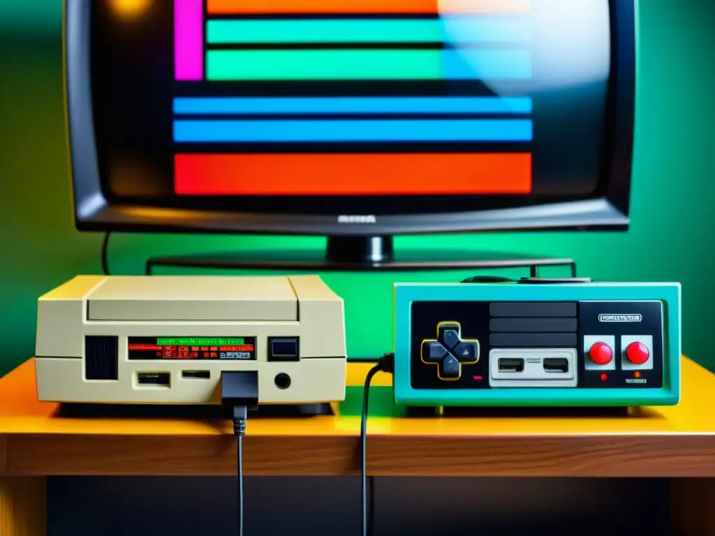 Conexión de consola retro asiática a televisión HD, fusionando lo vintage y moderno en gaming nostálgico