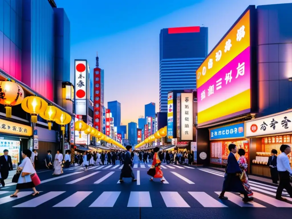 Un atardecer dorado en una bulliciosa calle de Tokio, Japón