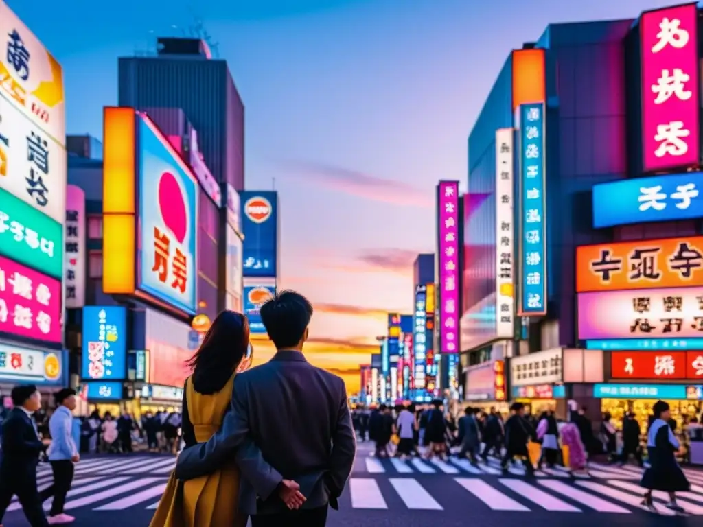 Un atardecer vibrante en las bulliciosas calles de Tokio, Japón