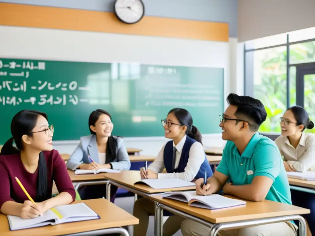 Un aula universitaria moderna en Asia llena de diversidad cultural