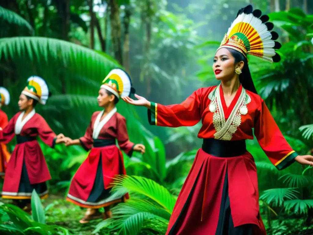 Baile tradicional Sumatrano en la selva: misticismo y belleza de Indonesia capturados en una danza vibrante y colorida