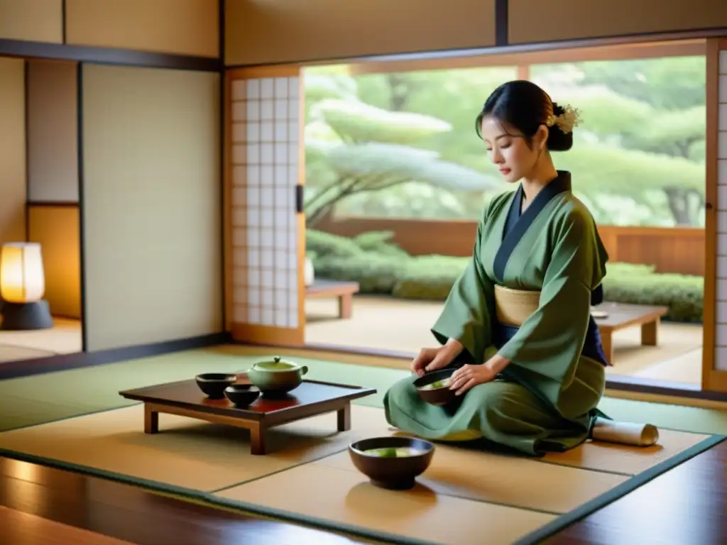 Becas completas MBA en Japón: Ceremonia del té japonesa en tatami con anfitrión sirviendo matcha a invitados atentos