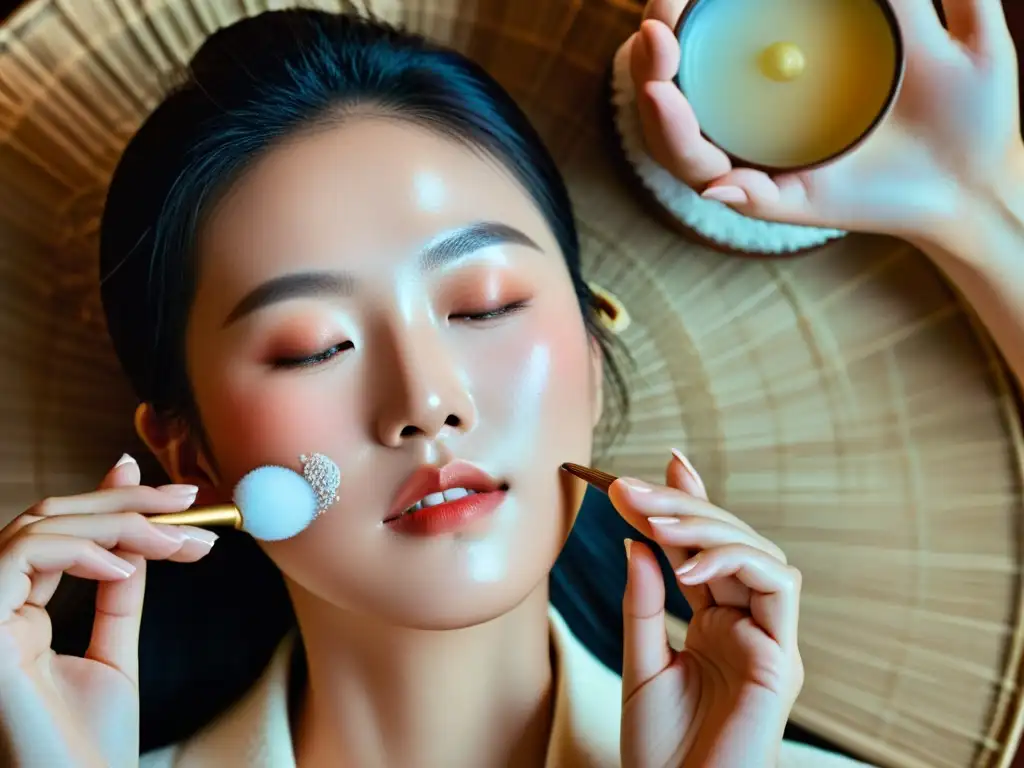 Una belleza atemporal: ritual coreano de cuidado de la piel con movimientos delicados y esencias, destacando la rutina de belleza coreana