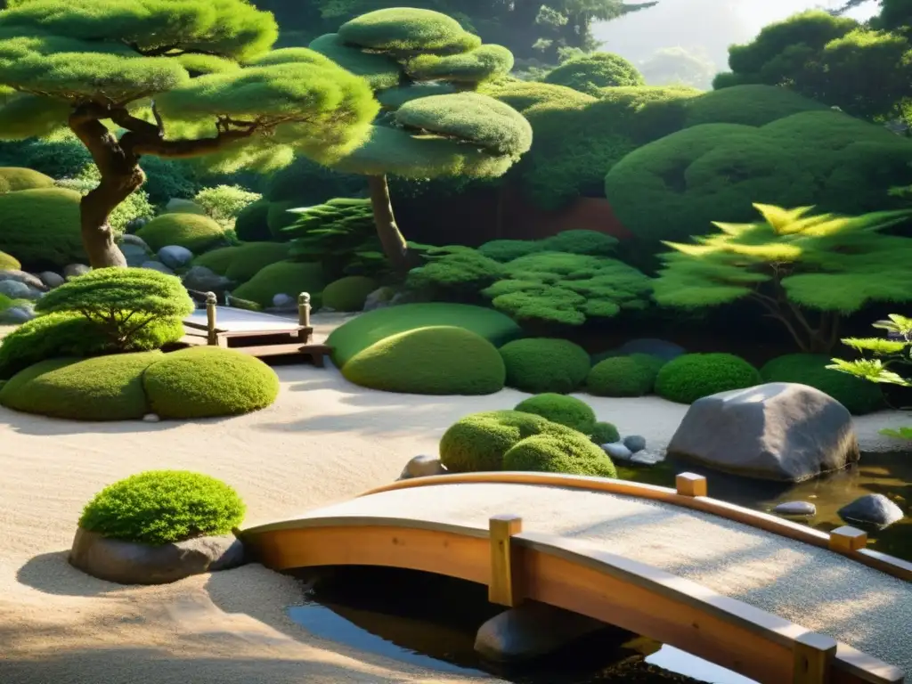 Un bello jardín zen japonés con rocas, grava y vegetación cuidadosamente arreglada