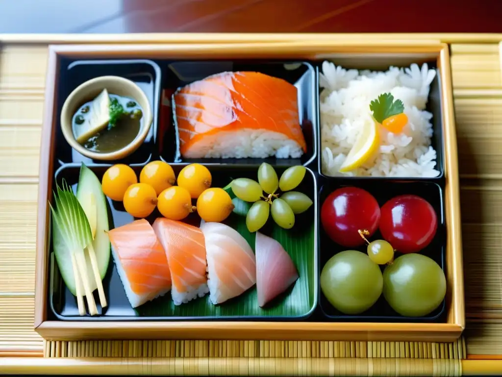 Un bento japonés tradicional con exquisitos sabores y colores, en un entorno cultural