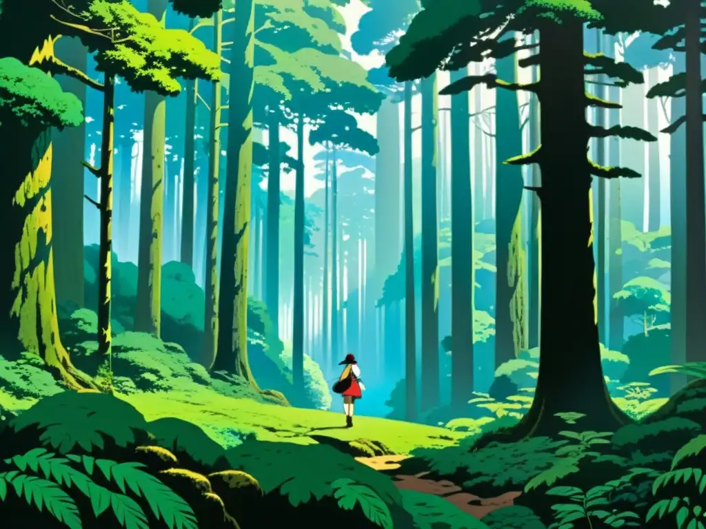 Bosque vívido de 'Princess Mononoke', ilustrando la exuberante naturaleza y mensajes ecológicos animación japonesa