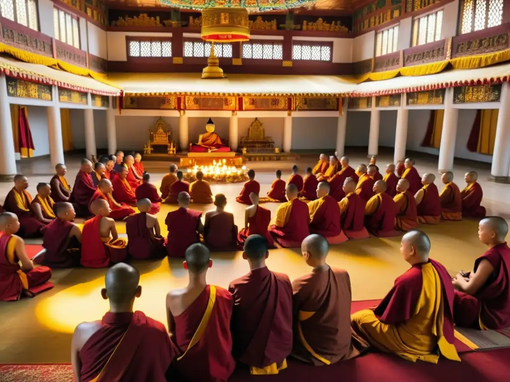 Budistas en un monasterio tibetano, con poder espiritual lamaísmo Tíbet histórico