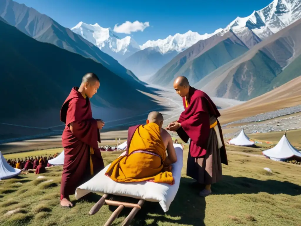 Budistas realizando un ritual de entierro celeste en los Himalayas