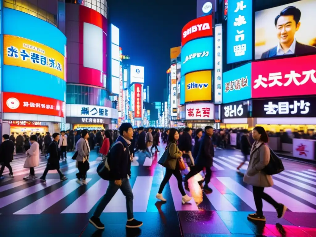 La bulliciosa calle del distrito de Shibuya en Tokio, llena de letreros de neón y gente, refleja la energía del cine asiático en la era digital